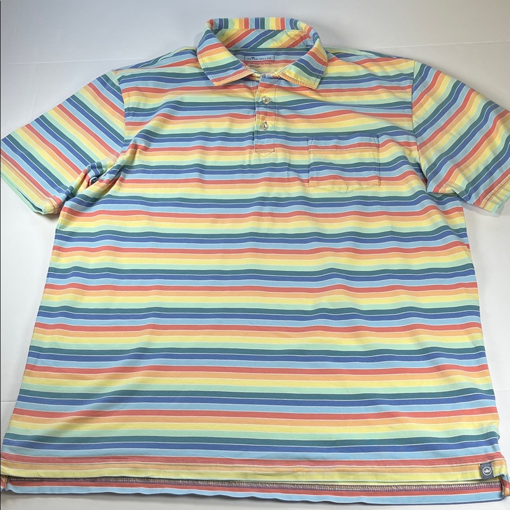 Peter Millar Colorful Striped Polo Shirt Cotton Spandex Blend Sz L